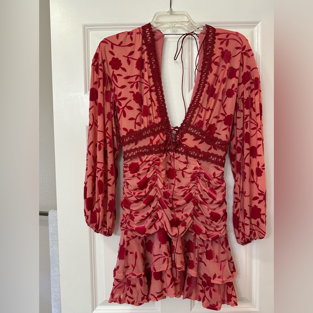 Finders Keepers Red and Pink Floral Mini Dress size Small